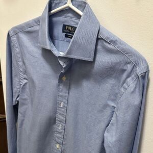 Polo Ralph Lauren Sky Blue Men's Dress Shirt Slim Fit Small Check Button-Down RL